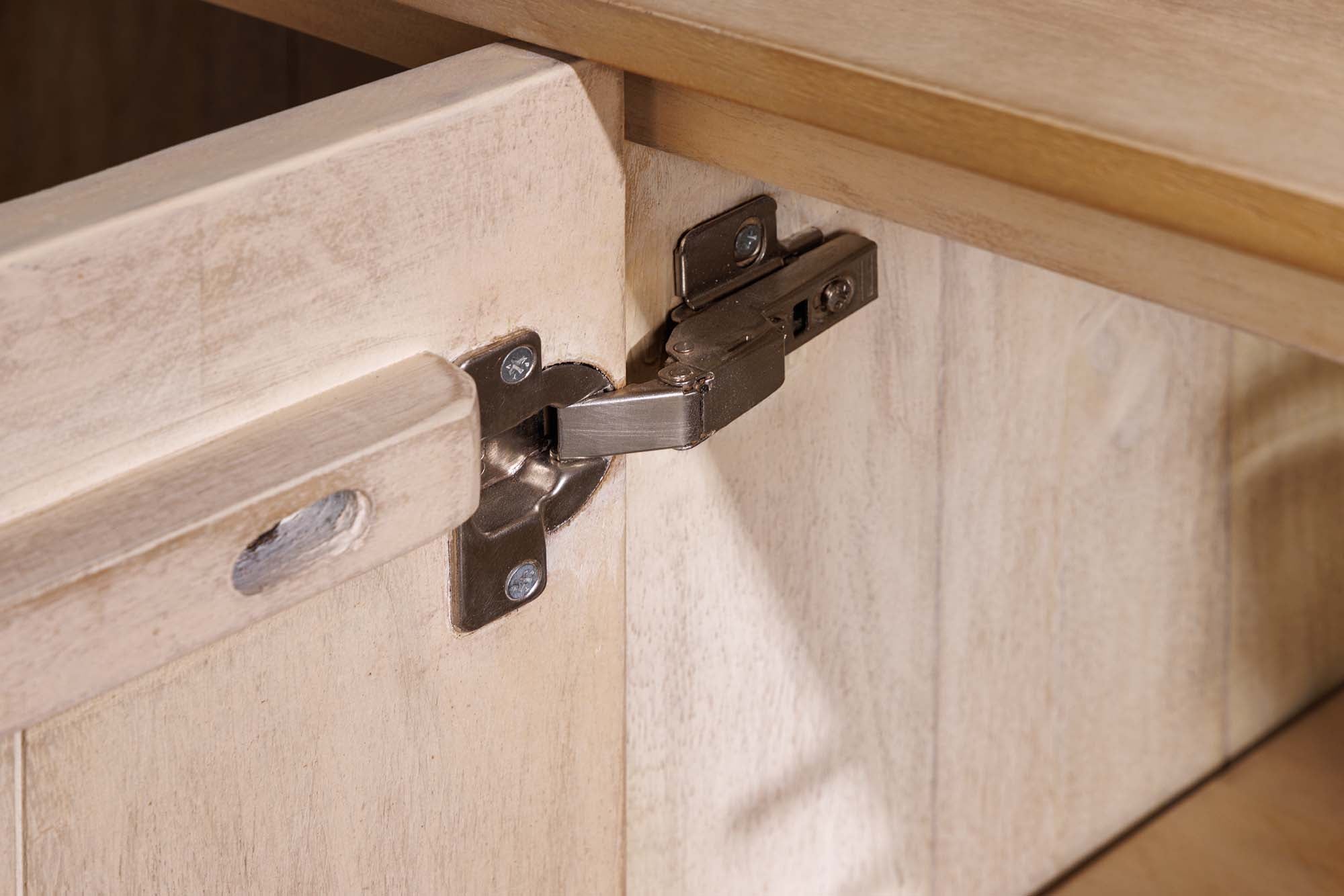 Buffet massif ART DECO 170cm en bois de manguier cérusé blanc façade 3D fait main