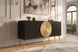 Buffet massif AURUM 180cm en manguier noir avec élément doré emblématique