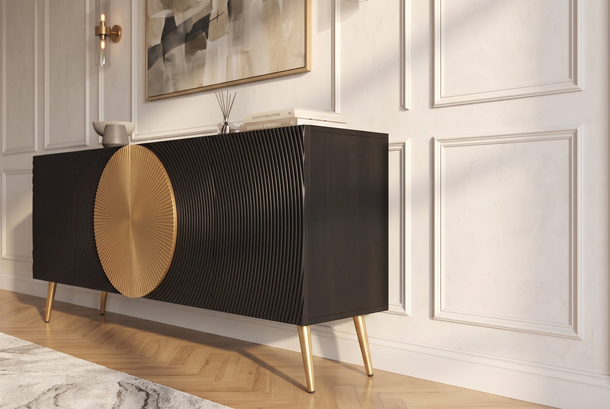Buffet massif AURUM 180cm en manguier noir avec élément doré emblématique