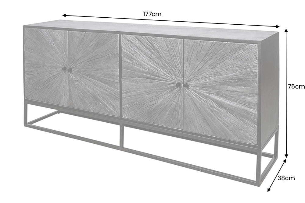 Buffet massif BARRACUDA 180cm en manguier marron avec façade en teck métal noir