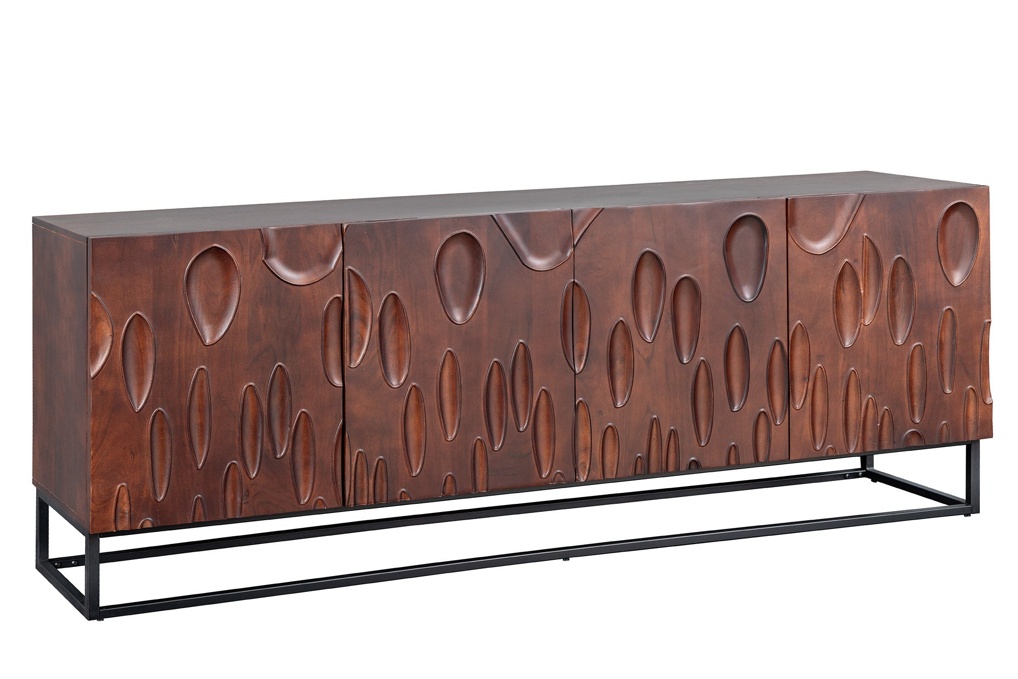 Buffet massif DUNE 175cm bois d’acacia marron noyer design 3D métal noir