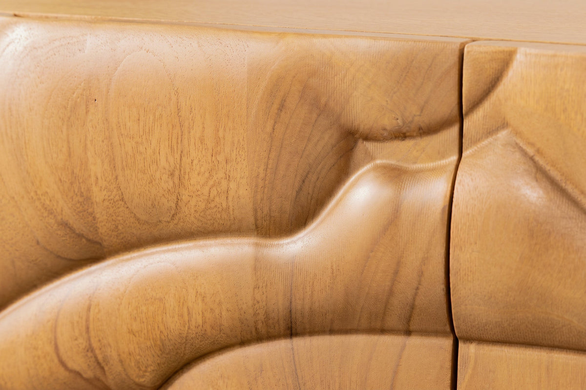 Buffet massif FLUID 175cm en manguier crème structure luge design 3D