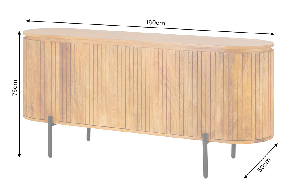 Buffet massif GATSBY 160cm bois de manguier naturel métal noir avec façade à lattes