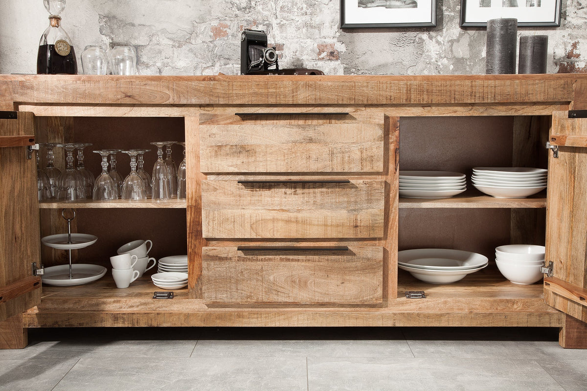 Buffet massif IRON CRAFT 175cm commode en bois de manguier avec tiroirs fait main
