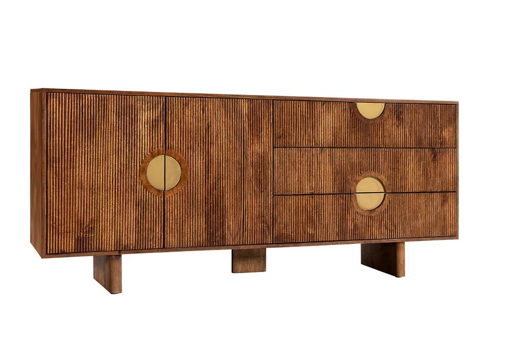 Buffet massif MADISON 180cm en manguier marron avec tiroirs et façade structurée