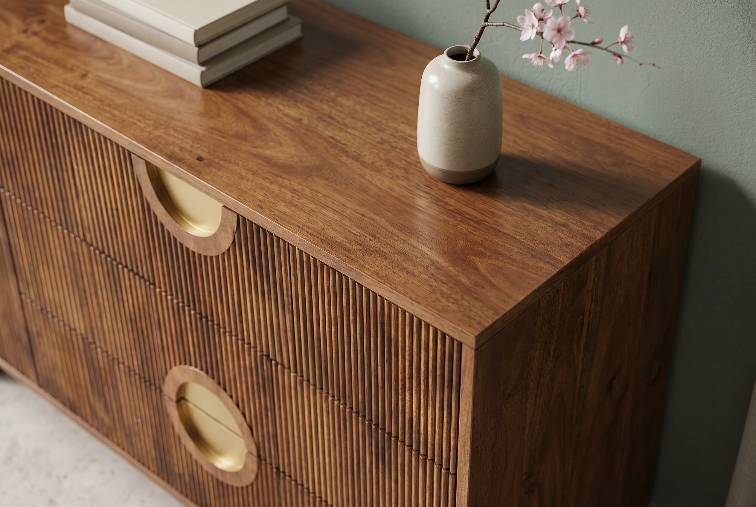 Buffet massif MADISON 180cm en manguier marron avec tiroirs et façade structurée