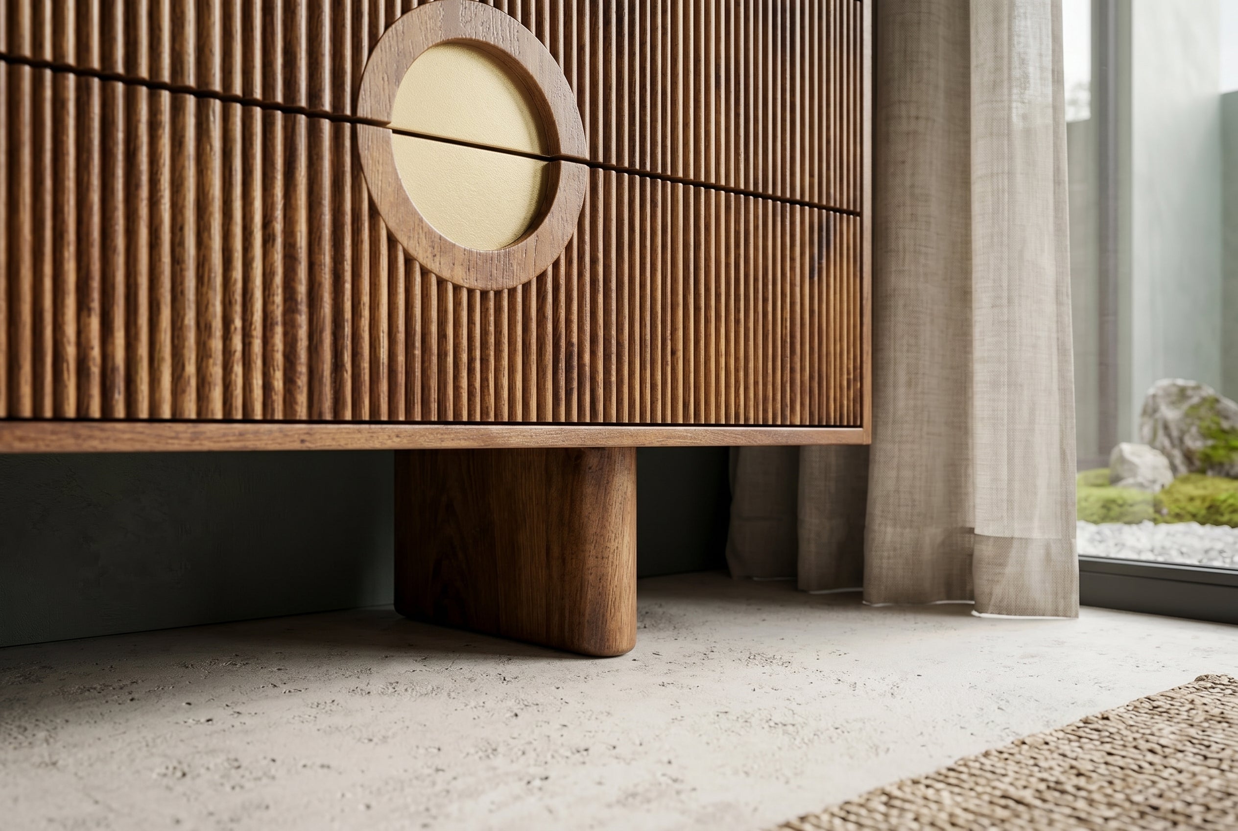 Buffet massif MADISON 180cm en manguier marron avec tiroirs et façade structurée