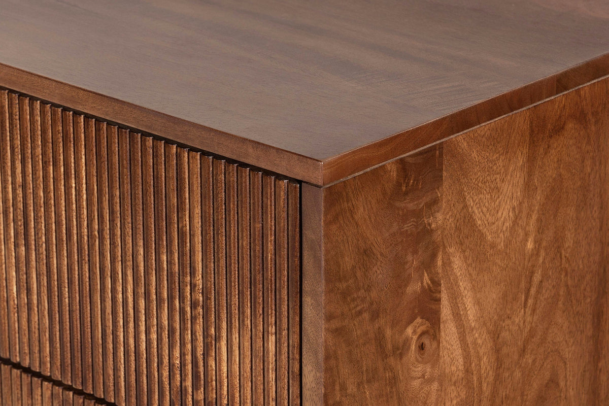 Buffet massif MADISON 180cm en manguier marron avec tiroirs et façade structurée