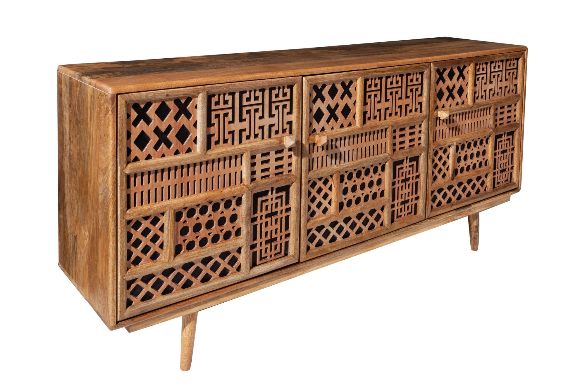 Buffet massif MARRAKESCH 160cm en manguier avec décoration style bohème