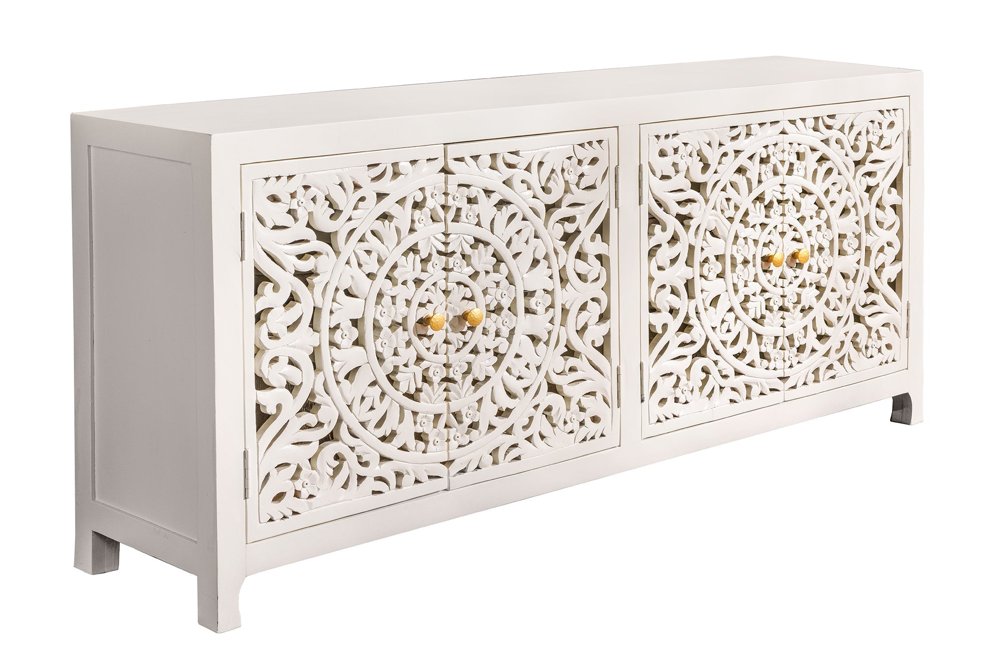 Buffet massif MARRAKESCH 170cm en manguier blanc avec décoration faite main