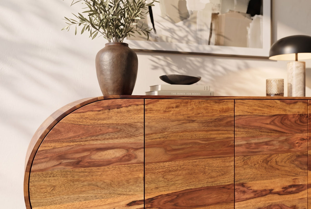 Buffet massif ORGANIKO 180cm bois de sesham marron finition pierre ovale