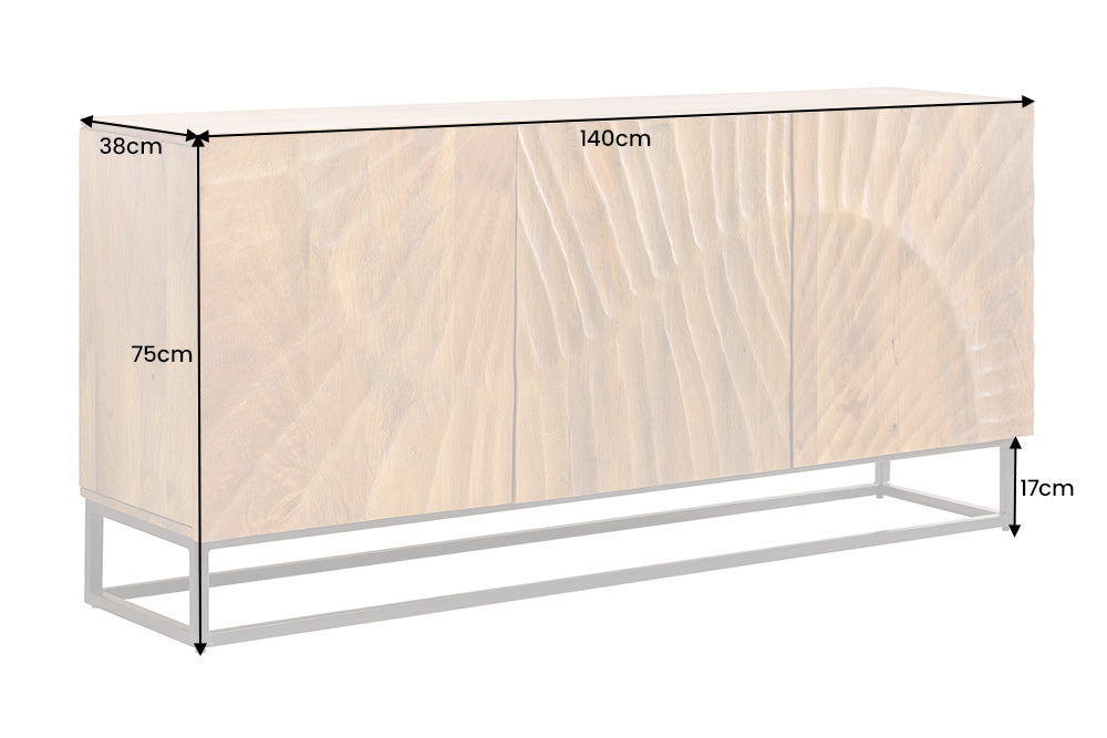 Buffet massif SCORPION 140cm en bois de manguier marron avec sculptures 3D élaborées