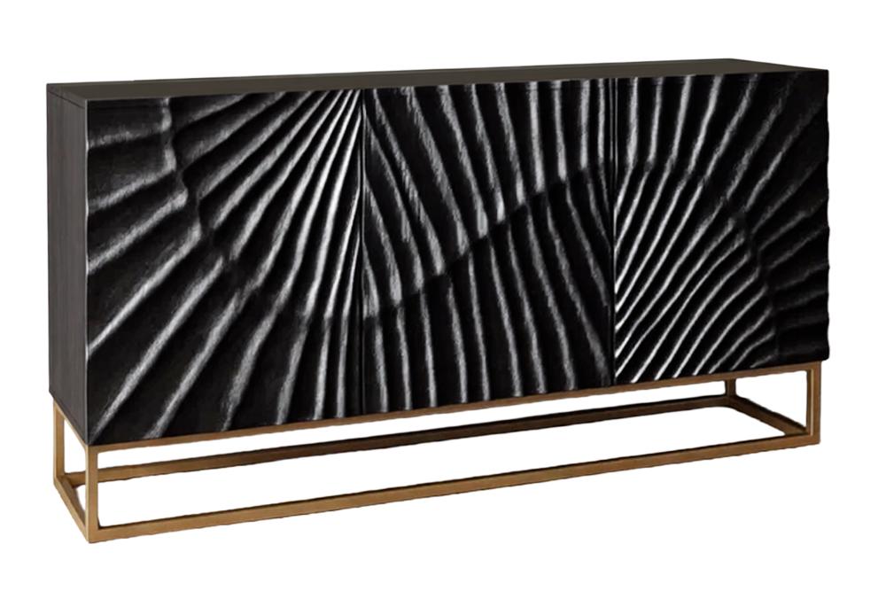 Buffet massif SCORPION 140cm en bois de manguier noir avec sculptures 3D élaborées