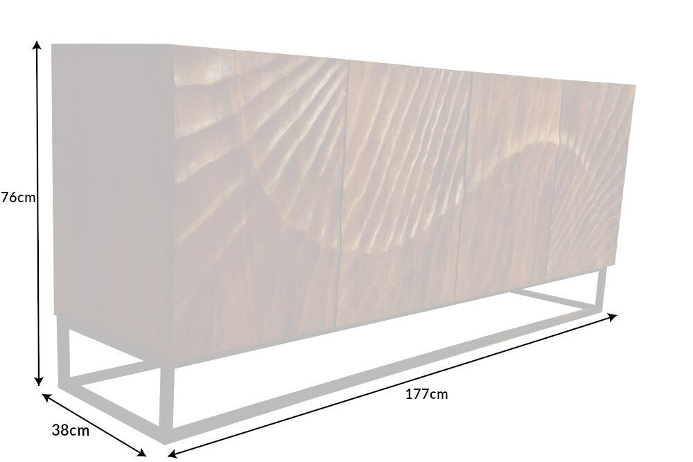 Buffet massif SCORPION 180cm en bois de manguier marron avec sculptures 3D élaborées