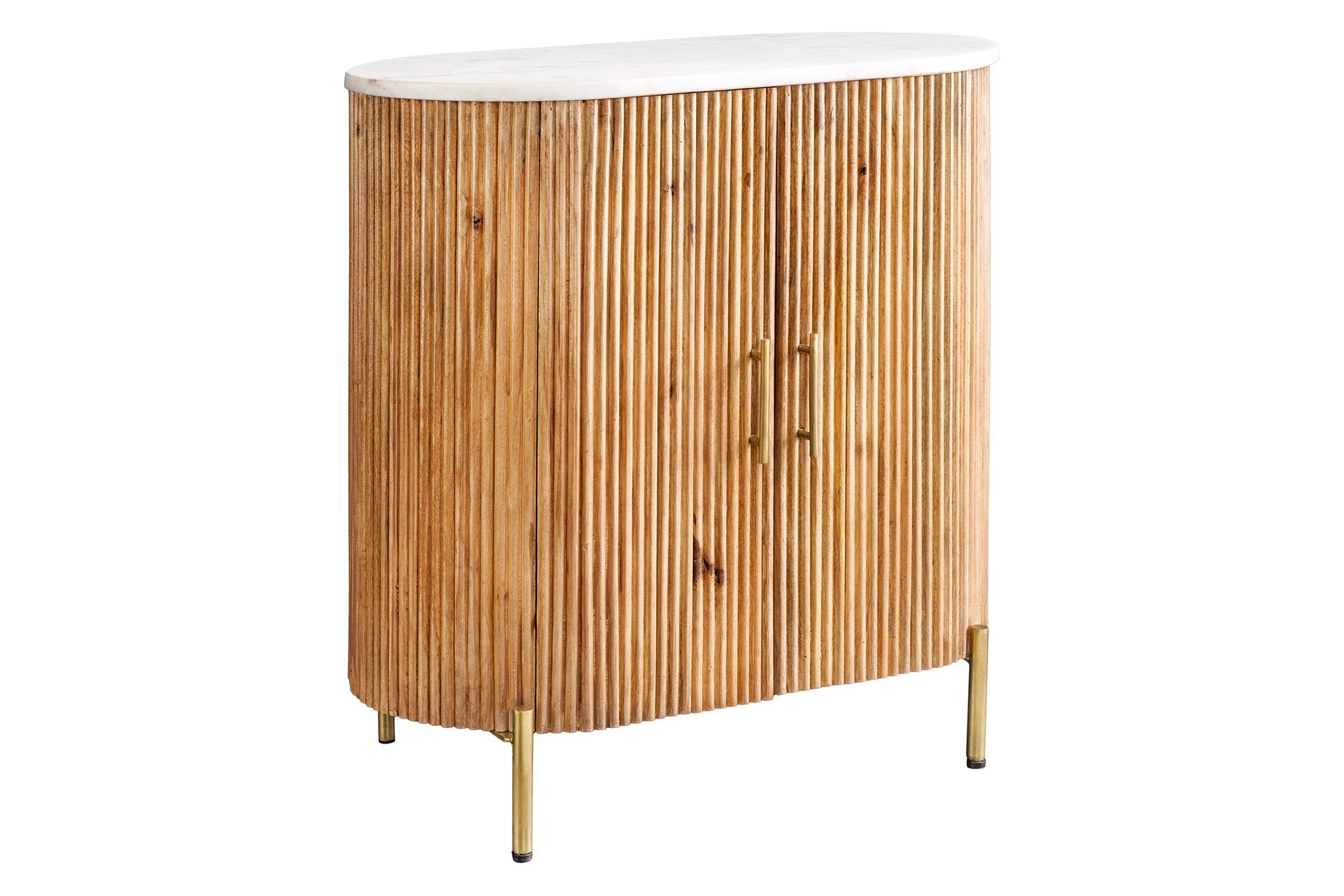 Buffet massif TRES CHIC 75cm bois de manguier naturel marbre blanc métal doré