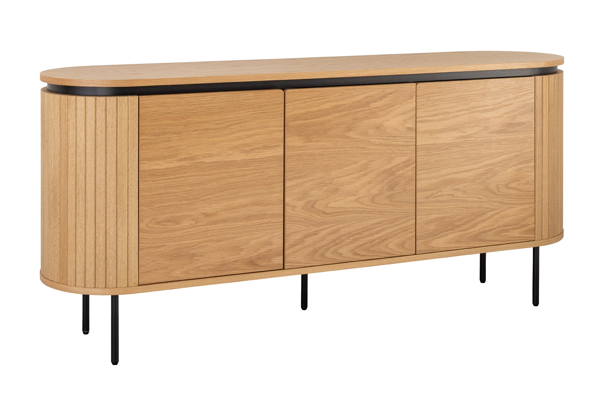 Buffet moderne ATELIER 160cm chêne naturel métal noir quatre compartiments