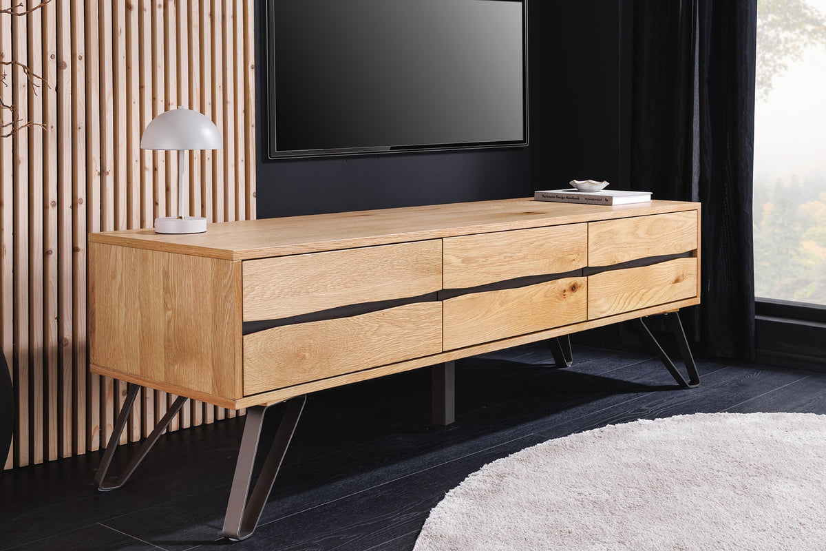 Buffet TV massif LIVING EDGE 160cm bord en chêne naturel avec pieds en épingle à cheveux