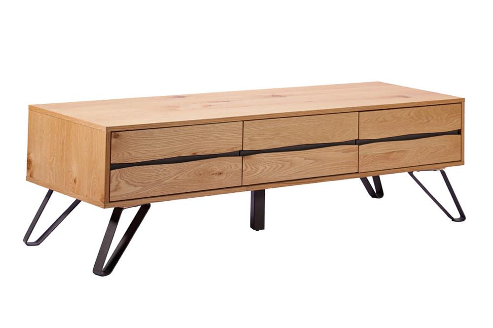 Buffet TV massif LIVING EDGE 160cm bord en chêne naturel avec pieds en épingle à cheveux