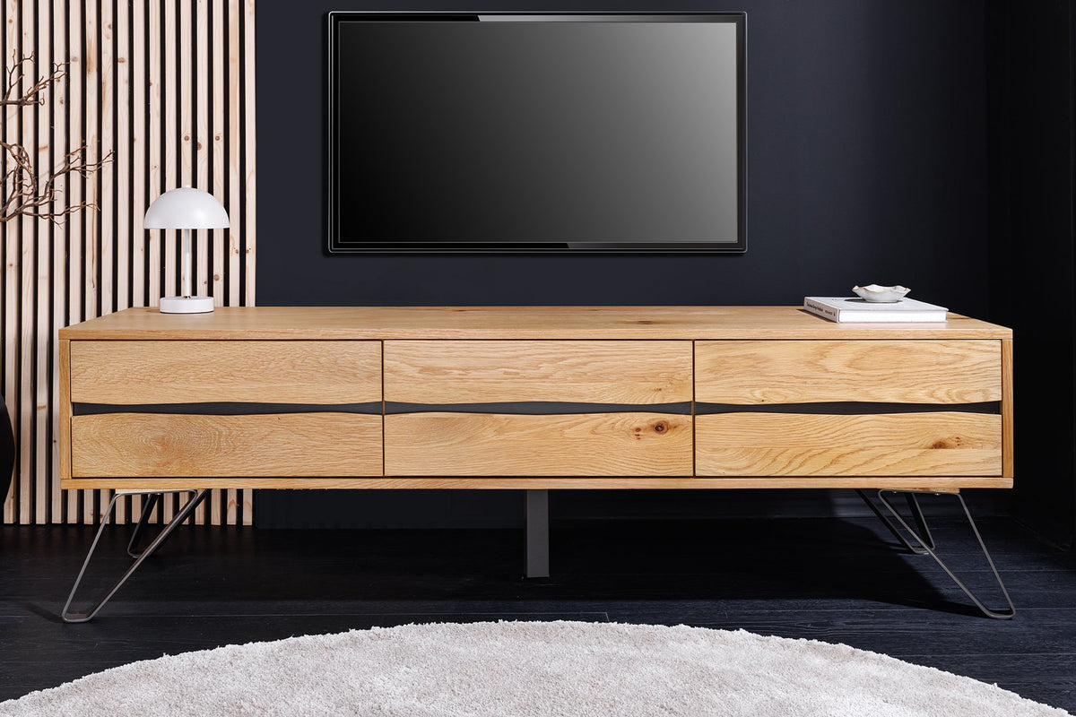 Buffet TV massif LIVING EDGE 160cm bord en chêne naturel avec pieds en épingle à cheveux