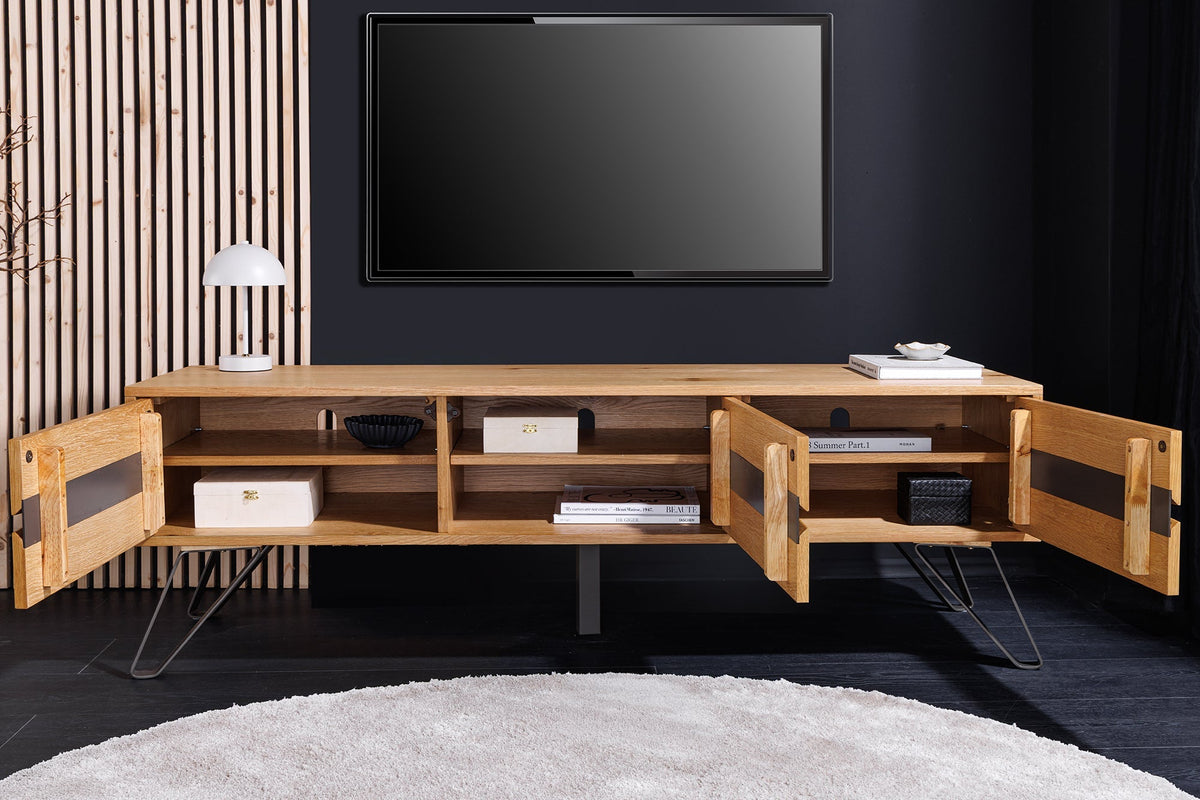 Buffet TV massif LIVING EDGE 160cm bord en chêne naturel avec pieds en épingle à cheveux