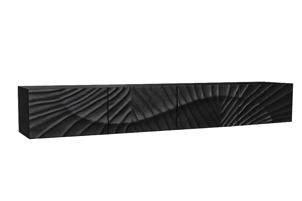 Buffet TV massif SCORPION 200cm noir suspendu en manguier design 3D