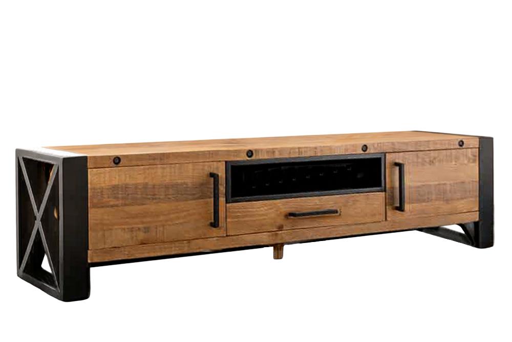 Buffet TV massif THOR 200cm en bois de pin recyclé au design industriel