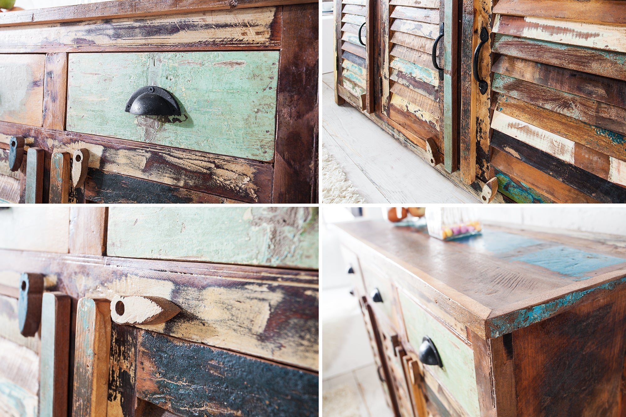 Buffet unique JAKARTA 125cm en bois massif recyclé provenant de bateaux de pêche