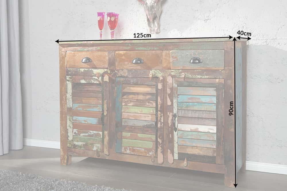 Buffet unique JAKARTA 125cm en bois massif recyclé provenant de bateaux de pêche