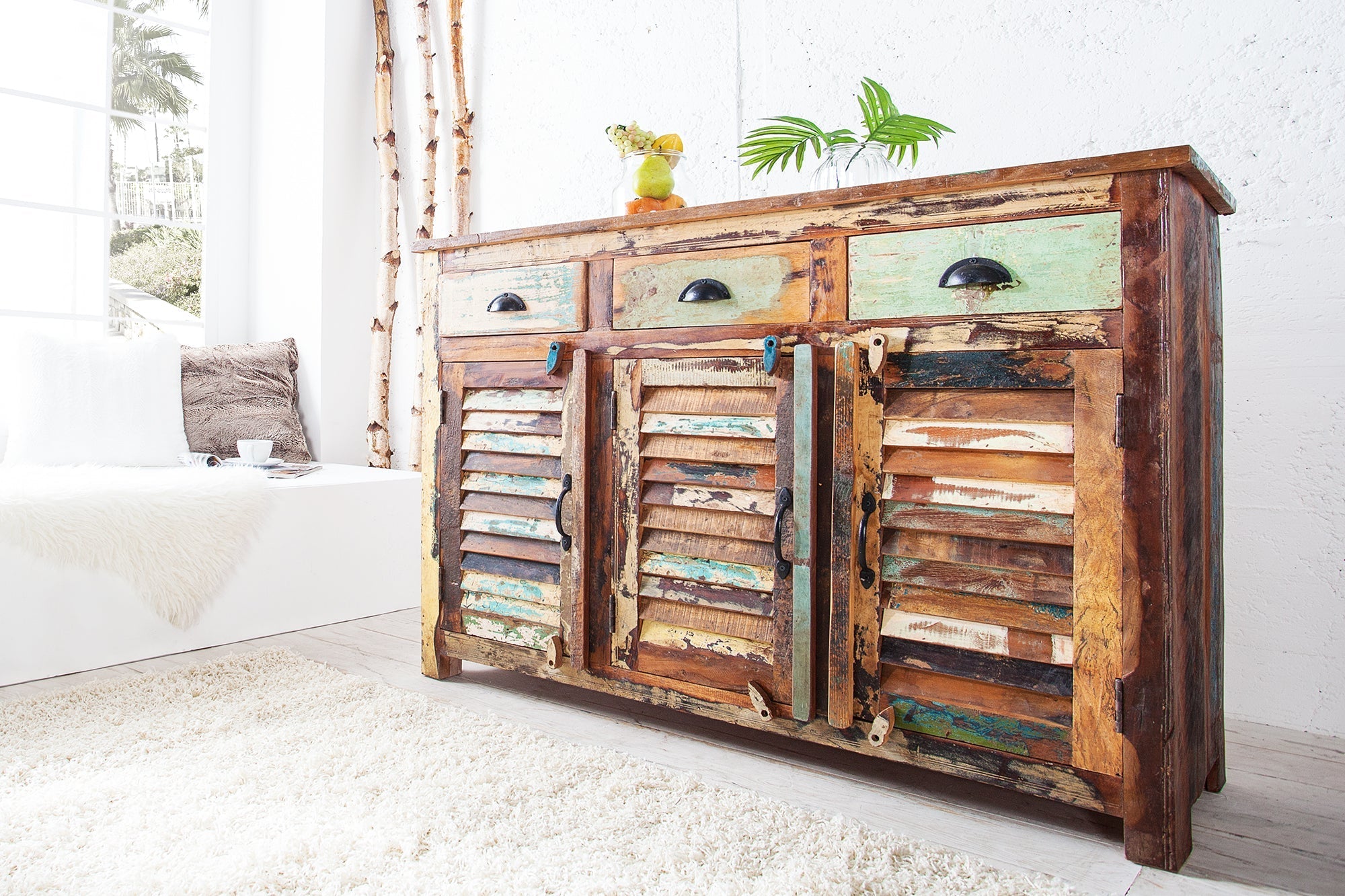 Buffet unique JAKARTA 125cm en bois massif recyclé provenant de bateaux de pêche