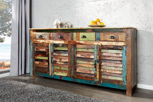 Buffet unique JAKARTA 160cm en bois massif recyclé coloré provenant de bateaux de pêche