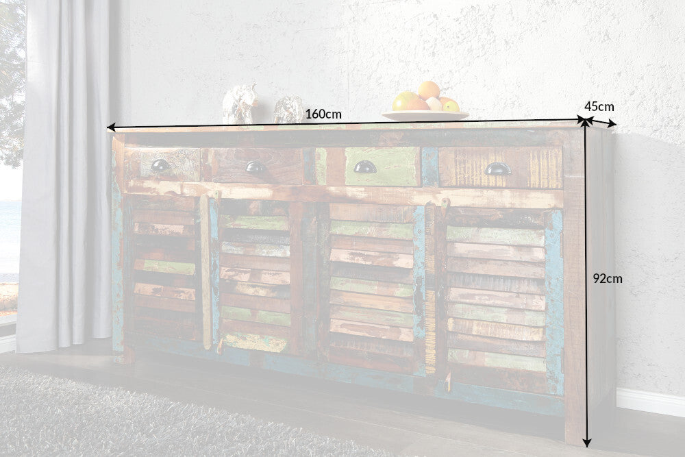 Buffet unique JAKARTA 160cm en bois massif recyclé coloré provenant de bateaux de pêche