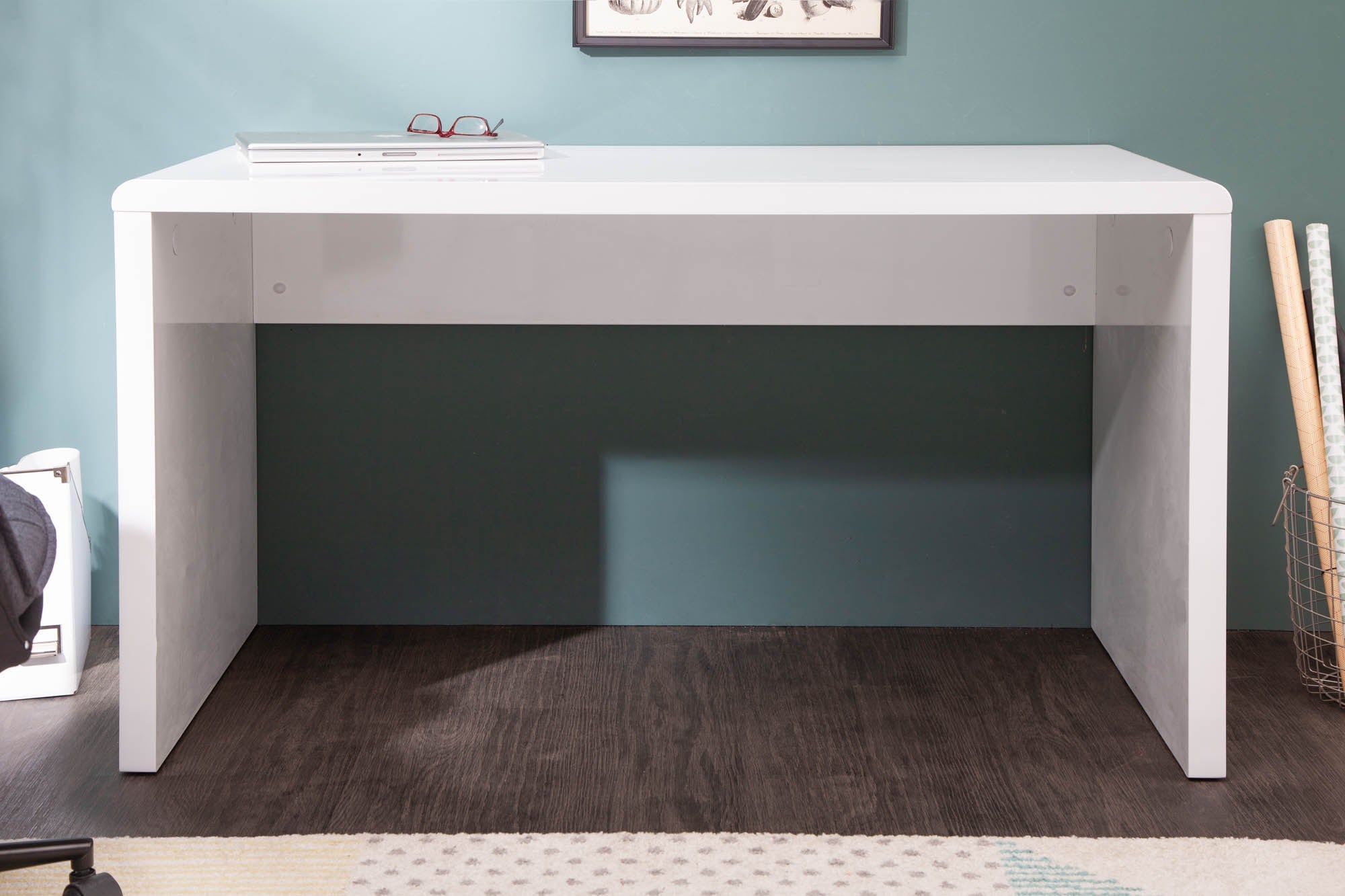 Bureau design FAST TRADE 120cm table de bureau blanc brillant