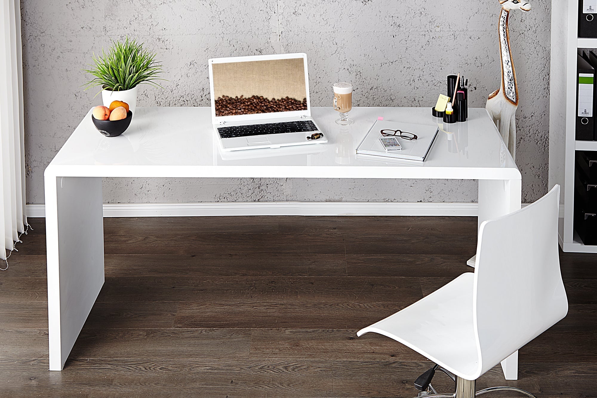Bureau design FAST TRADE 140cm table de bureau blanc brillant