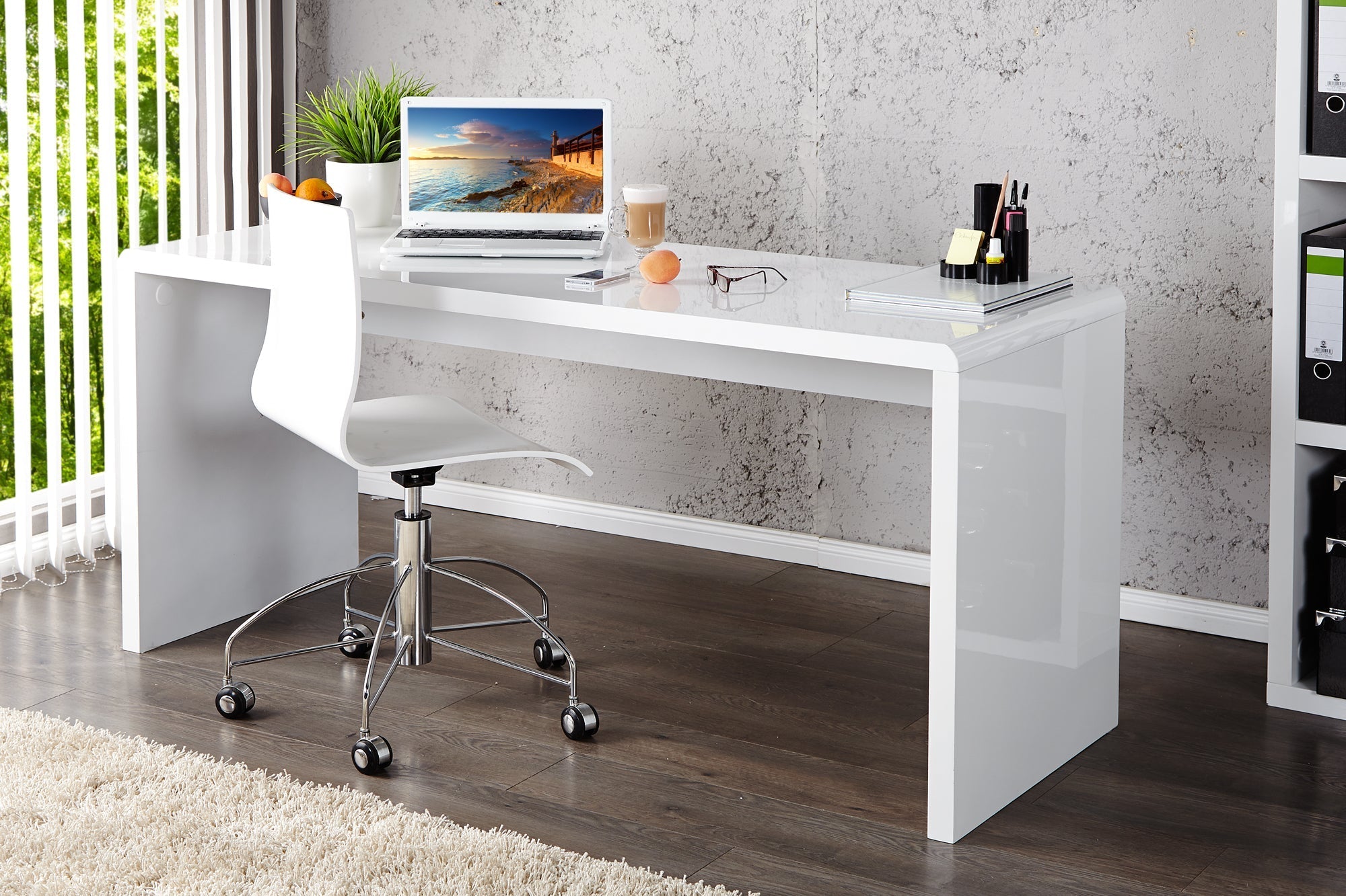 Bureau design FAST TRADE 140cm table de bureau blanc brillant