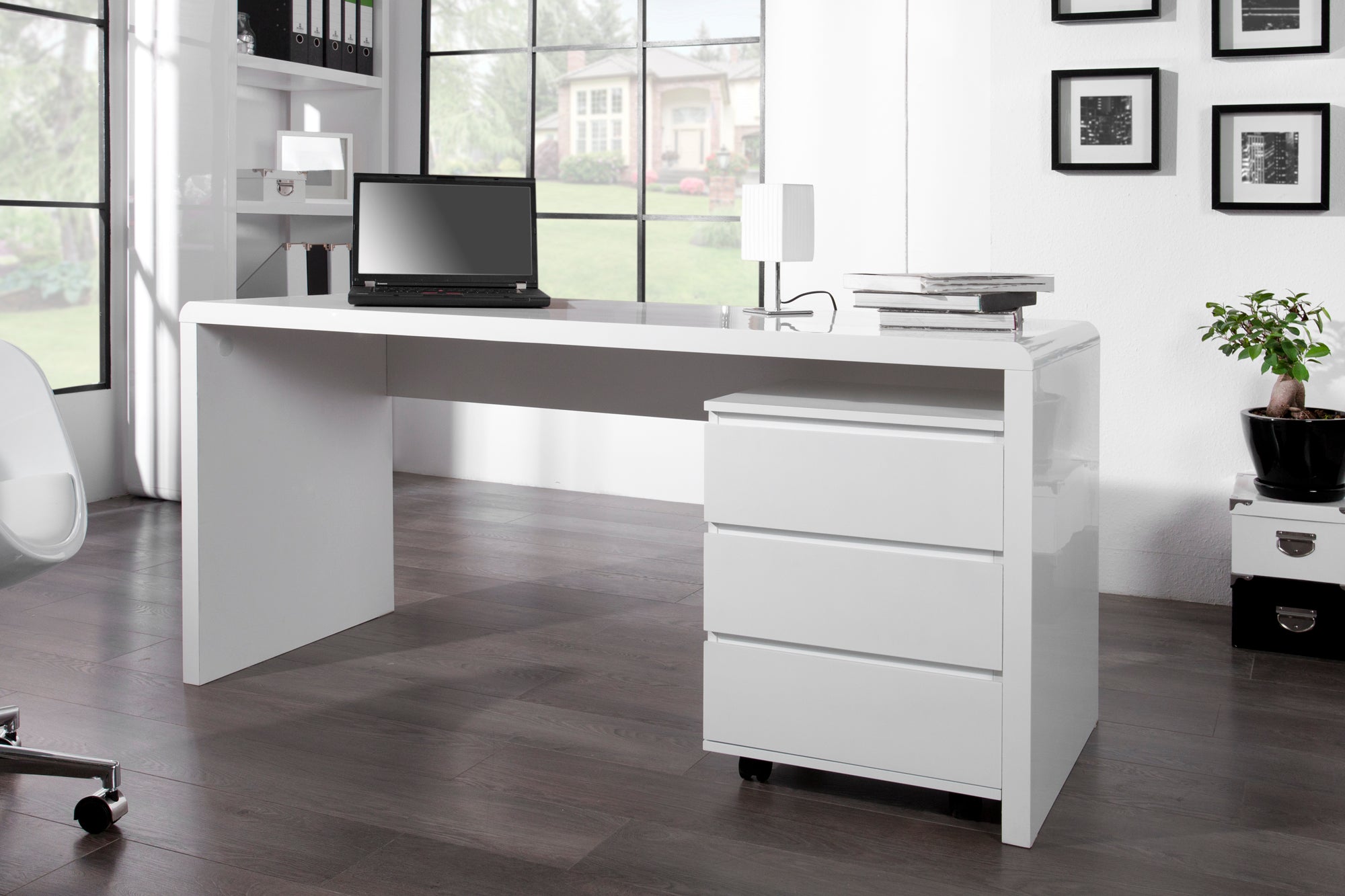 Bureau design FAST TRADE 160cm table d’ordinateur blanc brillant