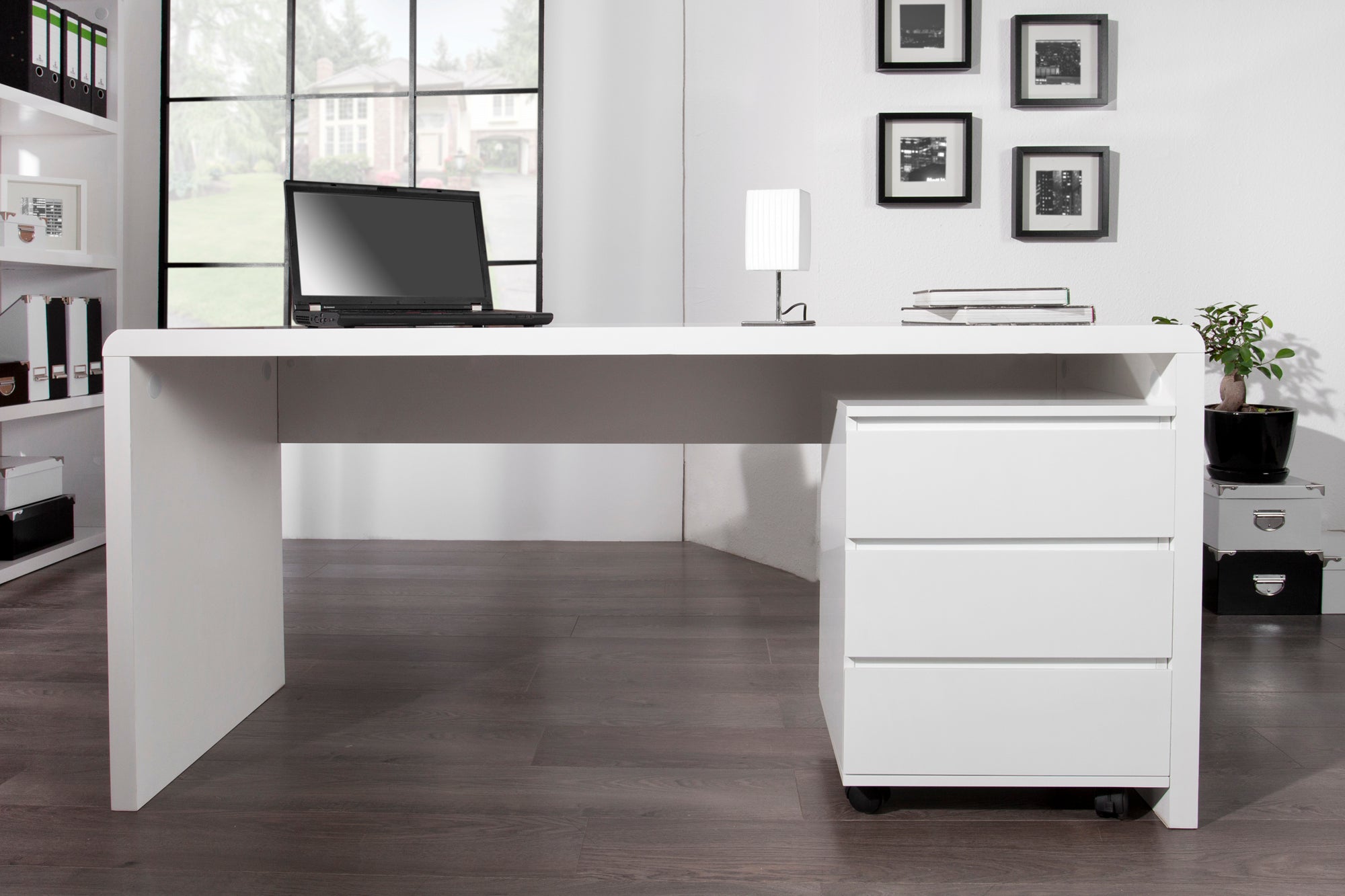 Bureau design FAST TRADE 160cm table d’ordinateur blanc brillant