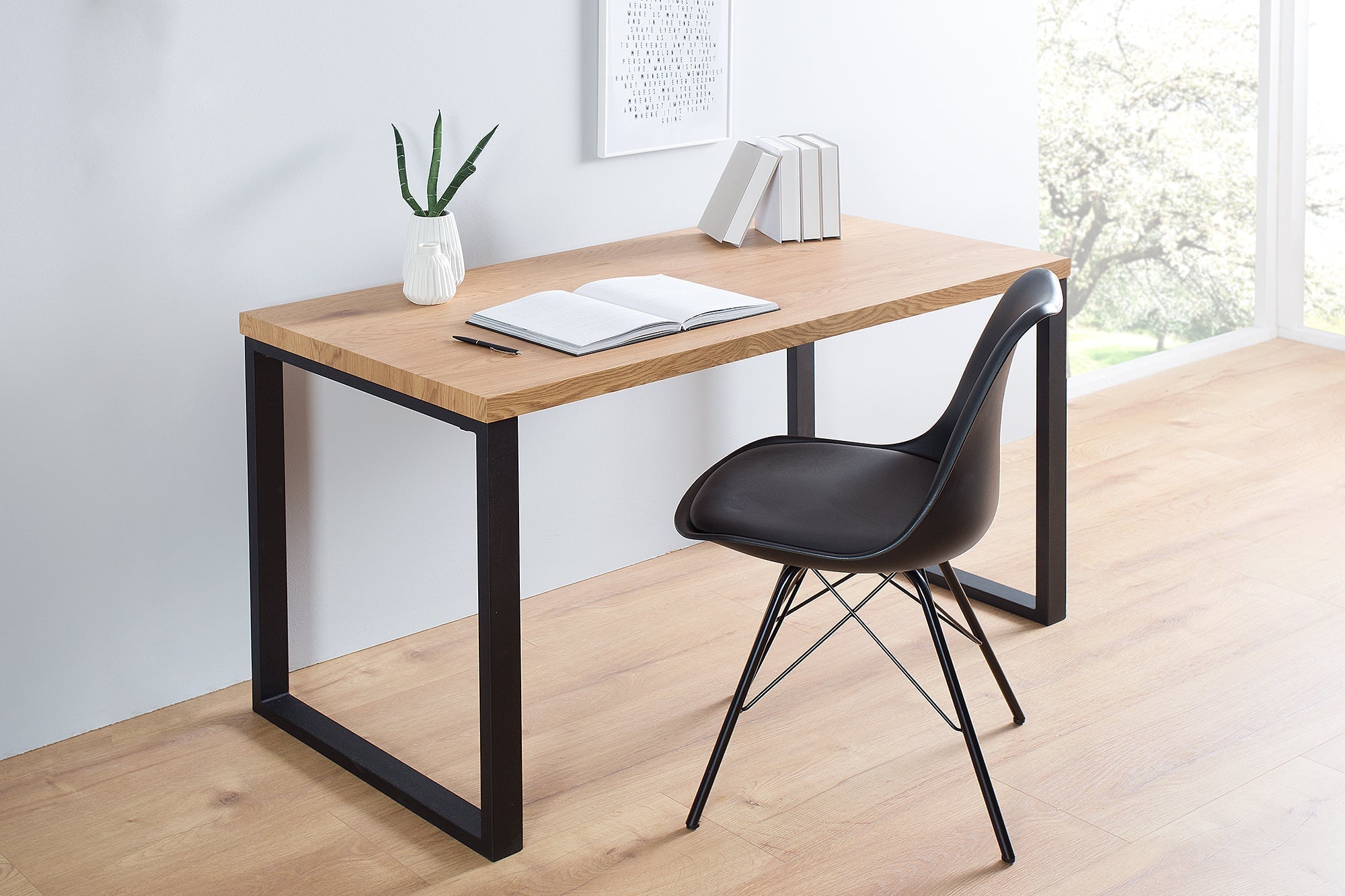 Bureau design OAK DESK 120cm chêne vintage structure métal noir
