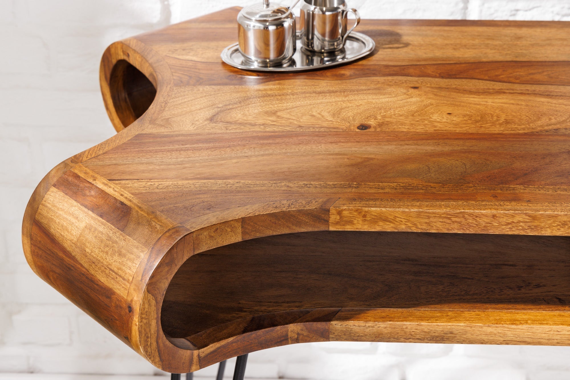 Bureau en bois massif ORGANIC LIVING 120cm finition pierre de Sheesham marron avec rangements