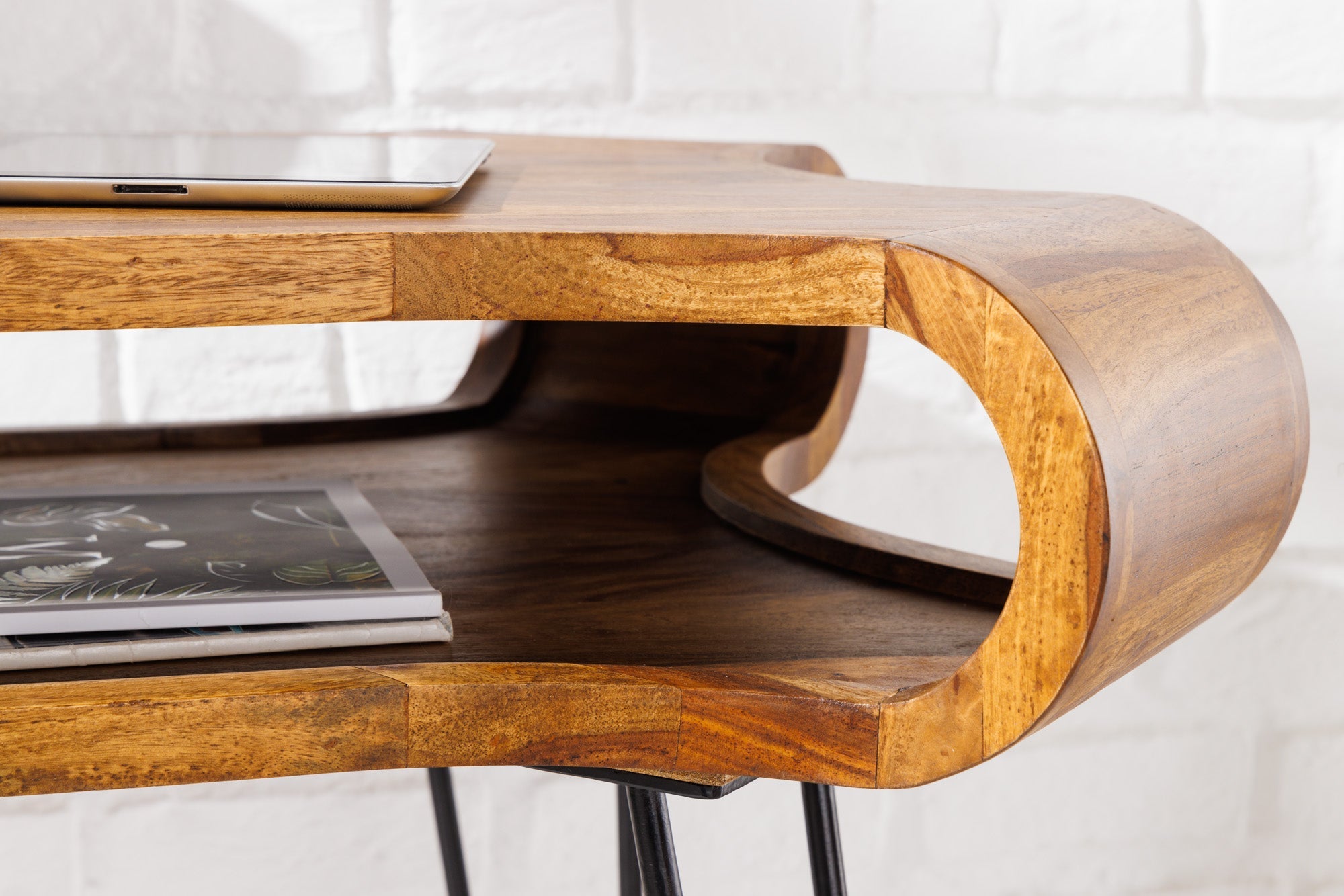 Bureau en bois massif ORGANIC LIVING 120cm finition pierre de Sheesham marron avec rangements