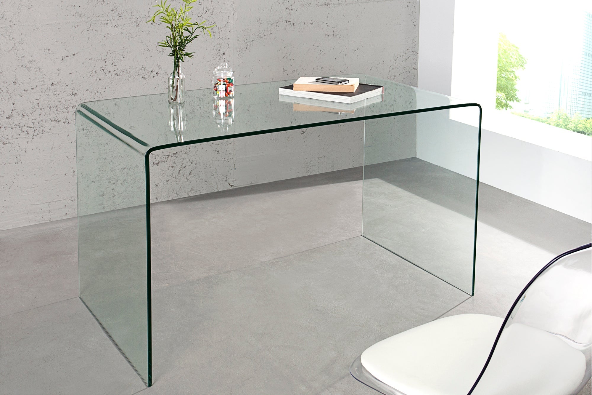 Bureau en verre extravagant FANTOME 120cm table à manger transparente table tout en verre