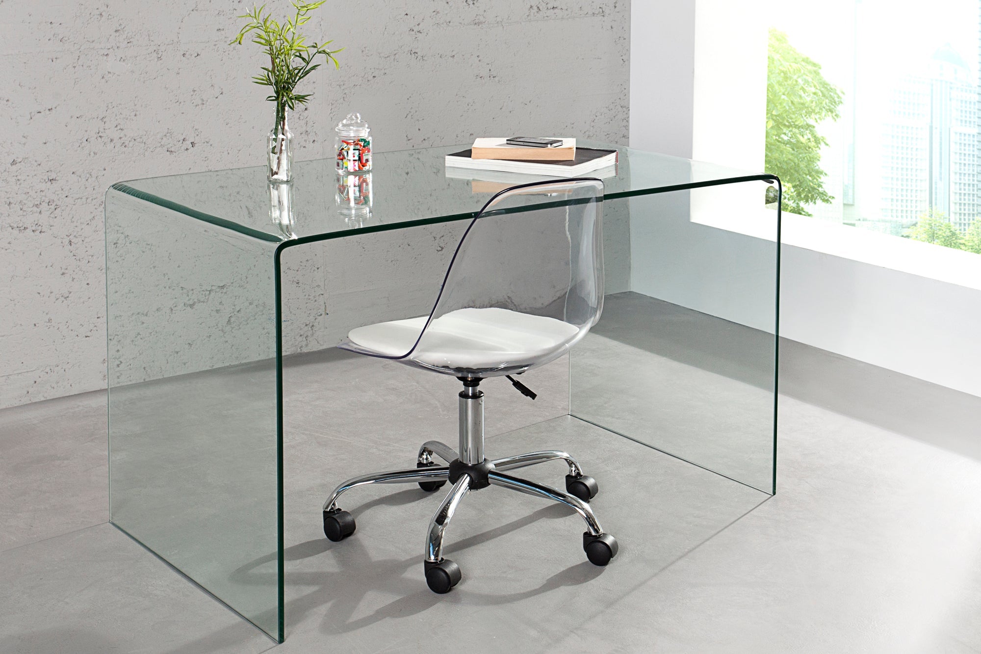 Extravagante mesa de cristal FANTOME 120cm mesa de comedor transparente todo cristal