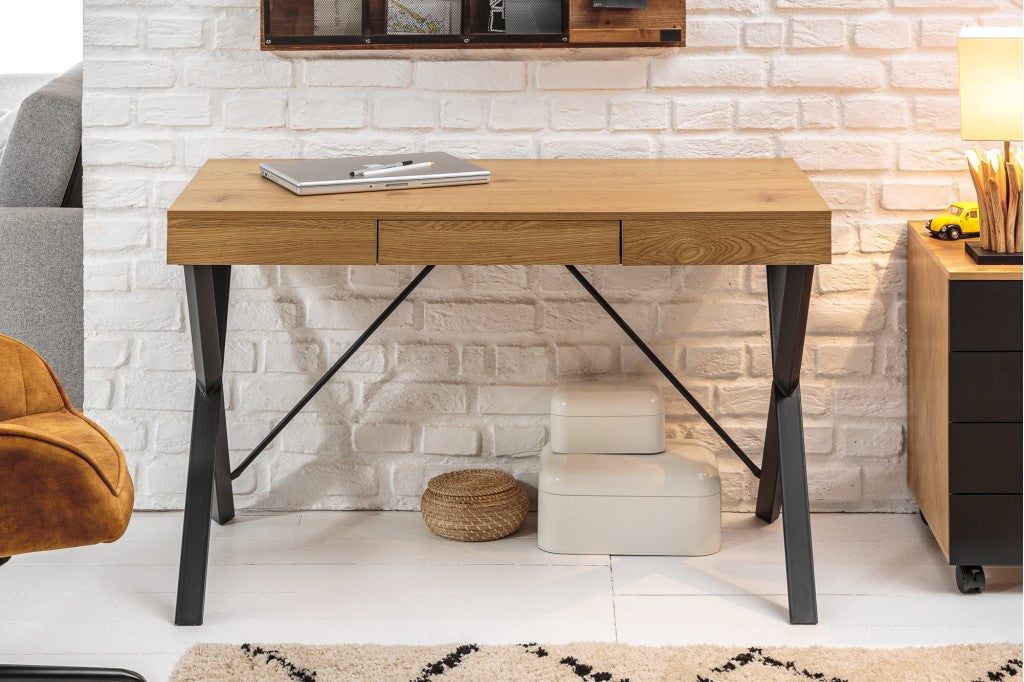 Bureau industriel STUDIO 110cm aspect chêne avec tiroir