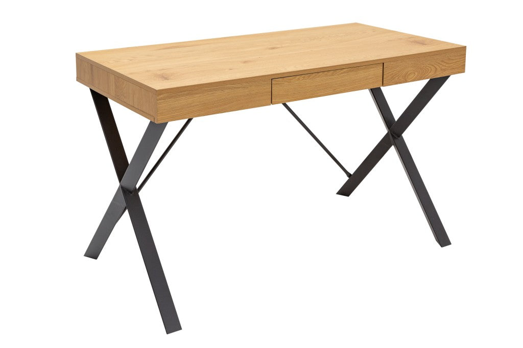 Bureau industriel STUDIO 110cm aspect chêne avec tiroir
