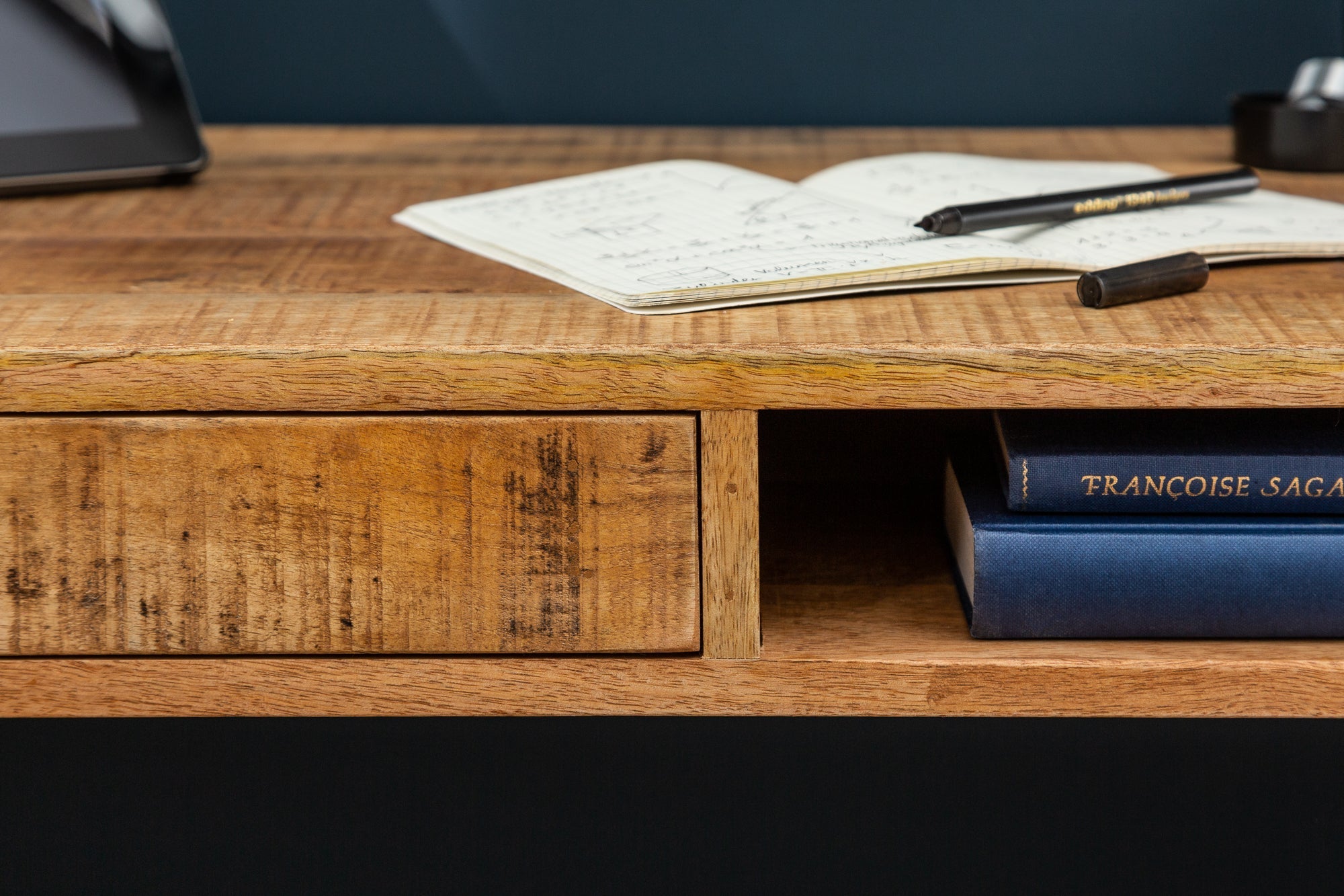 Bureau massif RETRO 120cm table de bureau en manguier avec tiroir