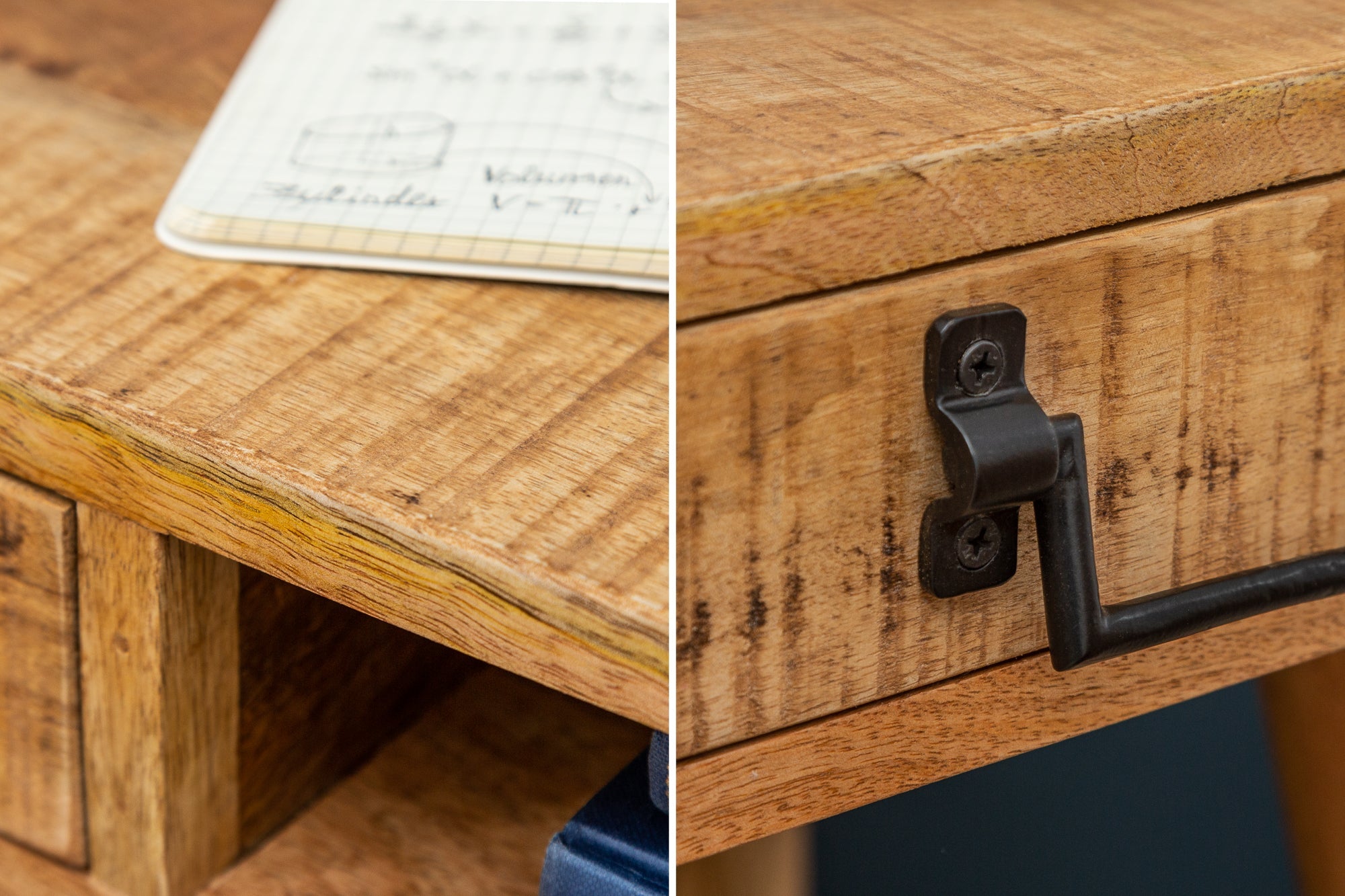 Bureau massif RETRO 120cm table de bureau en manguier avec tiroir