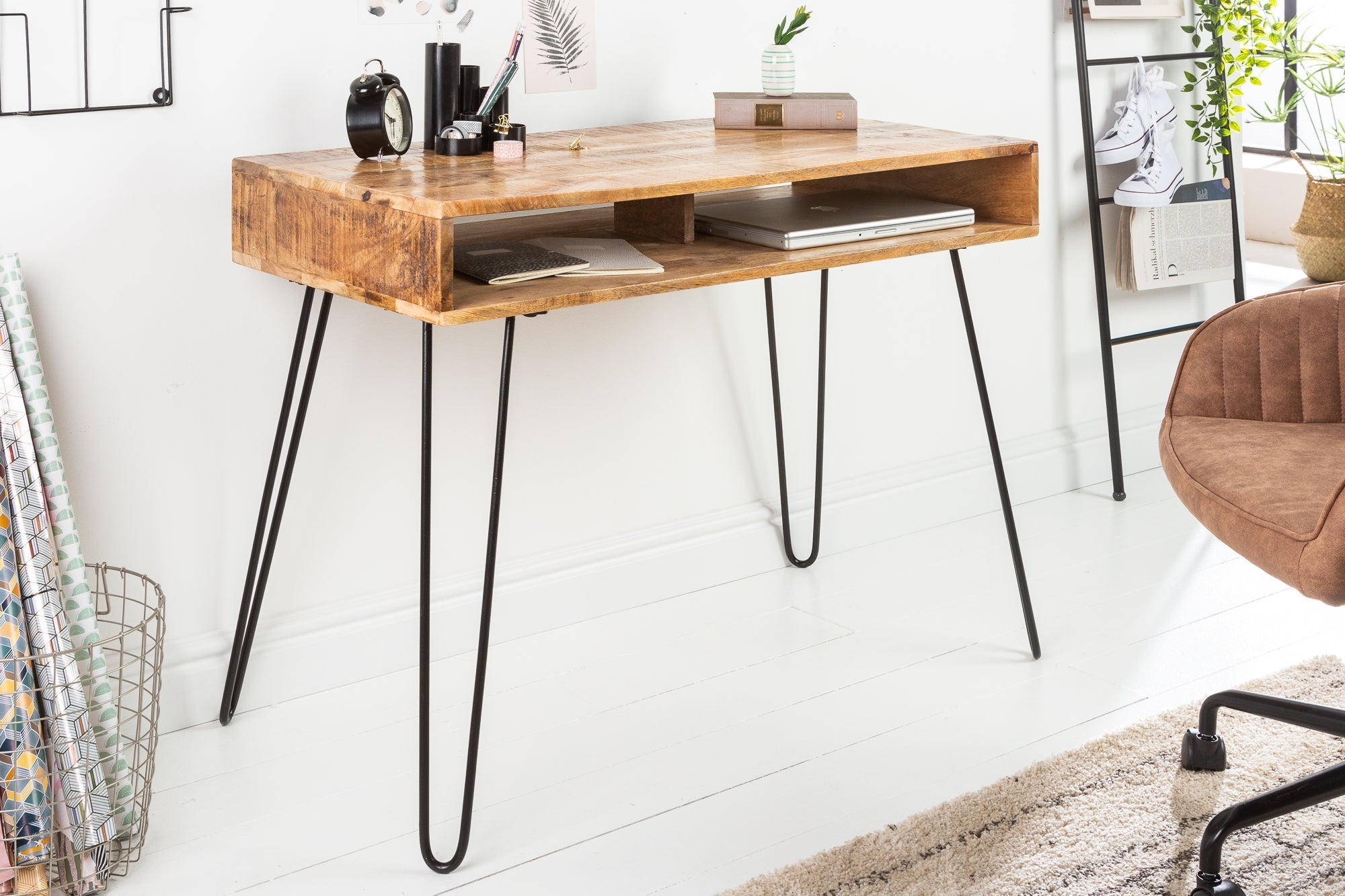 Bureau massif SCORPION 100cm pieds épingle en manguier naturel