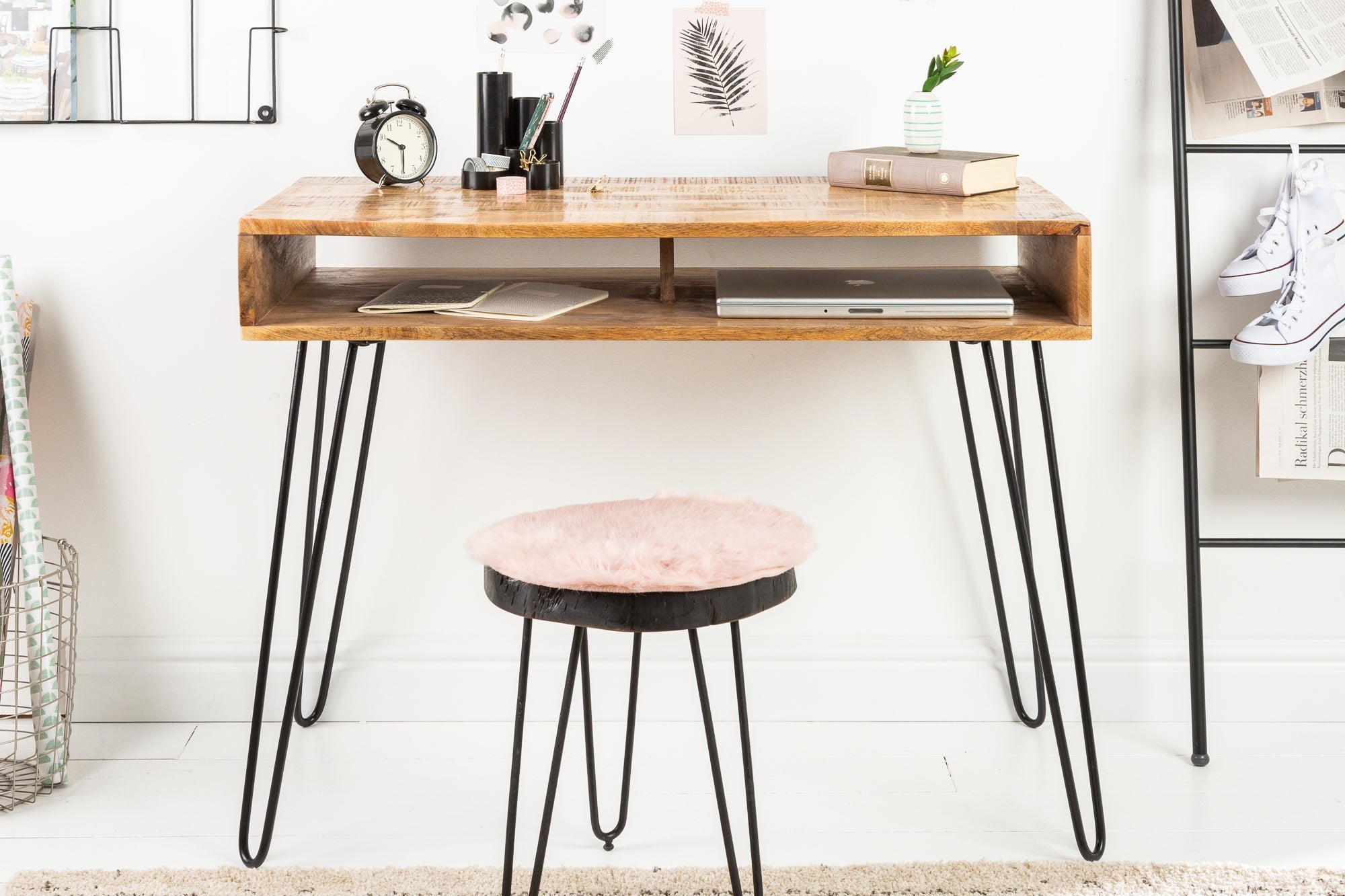 Bureau massif SCORPION 100cm pieds épingle en manguier naturel
