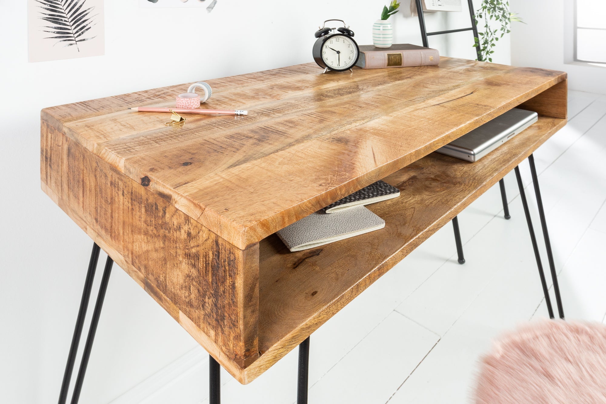 Bureau massif SCORPION 100cm pieds épingle en manguier naturel