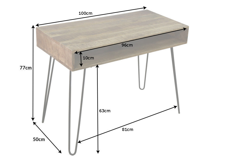Bureau massif SCORPION 100cm pieds épingle en manguier naturel