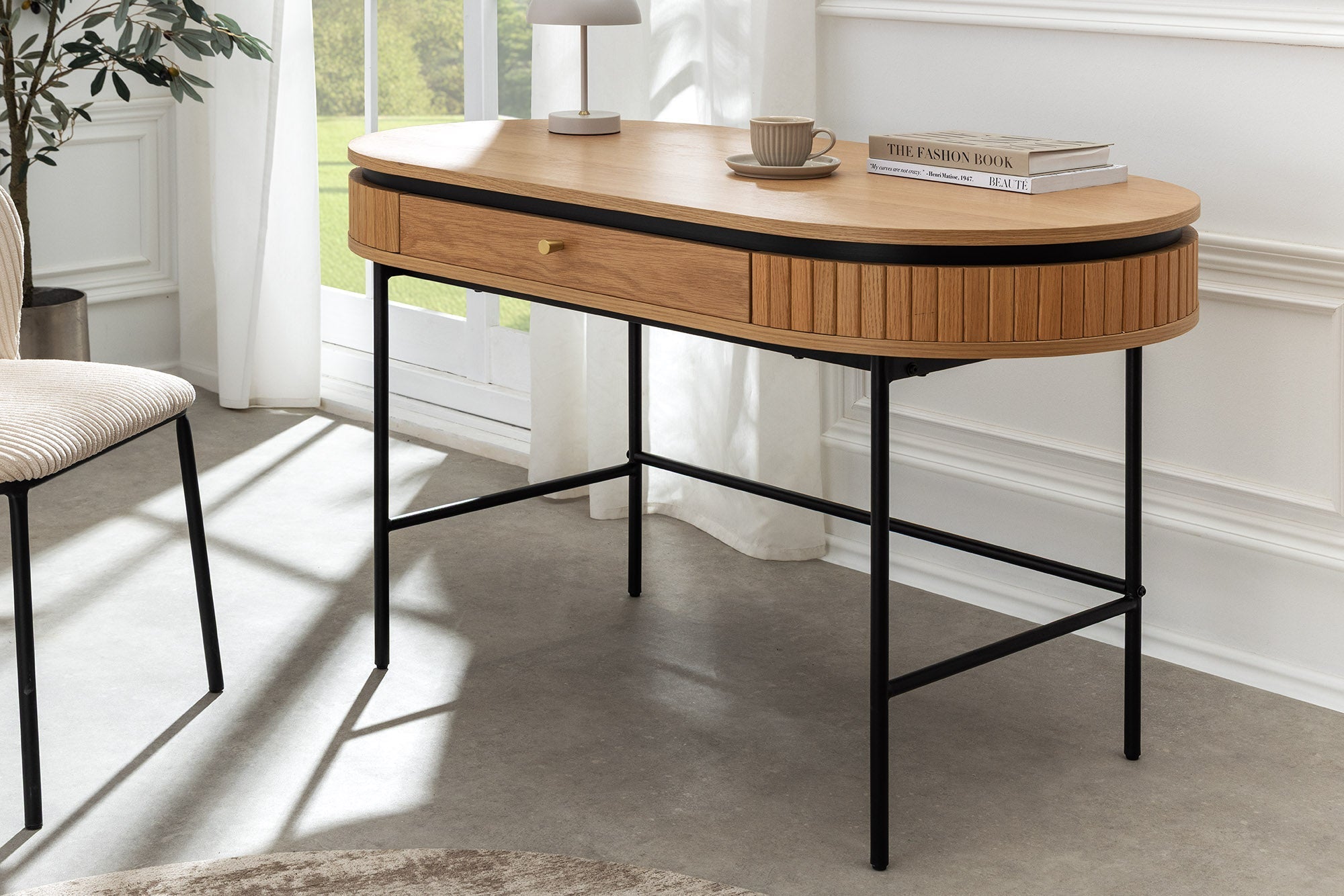 Bureau moderne ATELIER table console 120cm chêne naturel noir avec tiroir